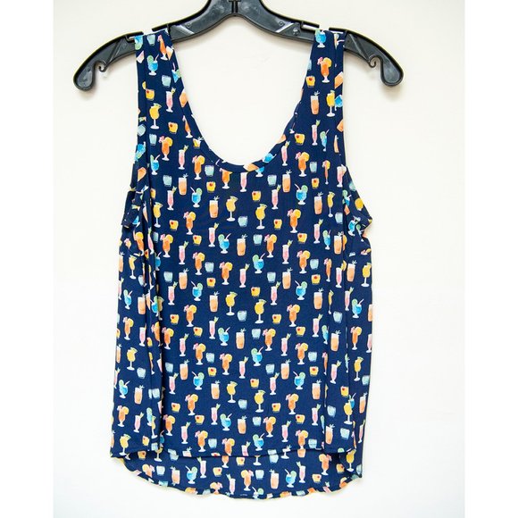 Joie Navy Cocktail Print 100% Silk Tank Top EUC Size XS - Picture 2 of 6